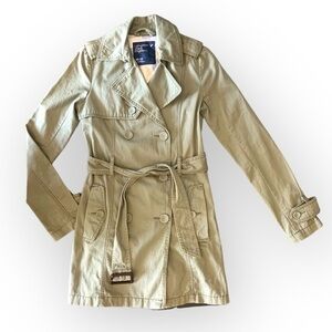 American Eagle Army Green Trench Coat Y2K Size XS